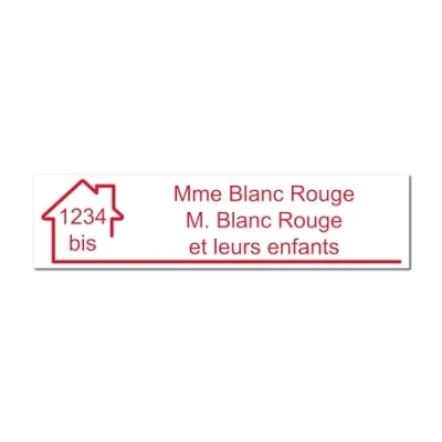 Image de Plaque gravée pour nom et numéro boîte aux lettres autocollante 10x2,5cm personnalisée 1 à 3 lignes Blanc écriture Rouge