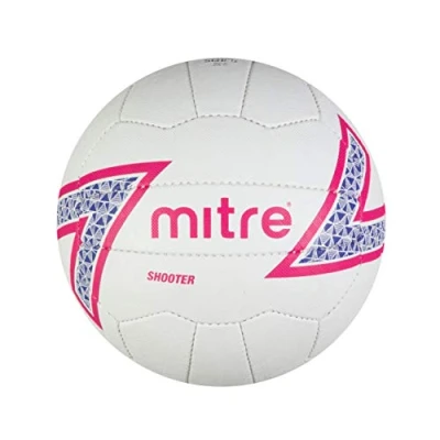 Image de Mitre Shooter Match Ballon de Netball Excellente Prise en Main Modèle résistant, Blanc/Cabaret/Violet/Noir, 4, 66 cm