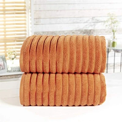 Image de Rapport Home Ribbed Lot de 2 Serviettes Gris Anthracite côtelées 100% Coton, Charbon, Bath Sheet 90 x 140cms