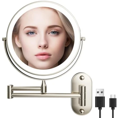 Image de Miroir Grossissant Lumineux 1X/10X Mural et 360Pivotant 3 couleurs luminosité température de couleur réglables USB Rechargeable, pour coiffeuse, salle bain