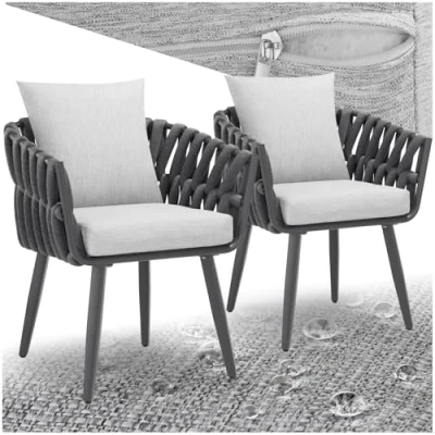 Image de TECTAKE Lot de 2 chaises LUGANO au design façon cordage avec structure en aluminium Gris anthracite