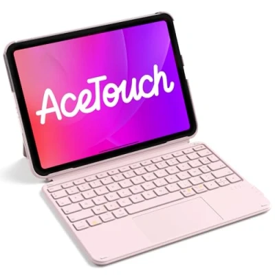 Image de Inateck Ultraléger Clavier iPad Bluetooth pour A16 2025 11/10 eme Gen Air Pro 11 Pouces avec Pavé Tactile AZERTY Rose