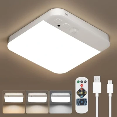 Image de Kambo LED Plafonnier avec Détecteur de Mouvement Dimmable Lampe Plafond Rechargeable Luminaire Sans Fil Télécommande pour Salle Garage Couloir Chambre