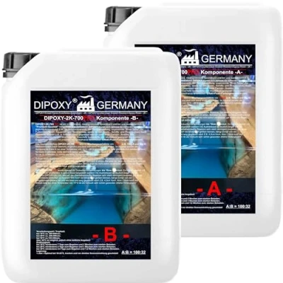 Image de 3,96Kg DIPOXY 2C 700PRO Résine époxy à 10cm transparente Glaçage Epoxyde bi composant Epoxy Resine Coulée Cristalline PRV table sol bois fibre carrelage colle