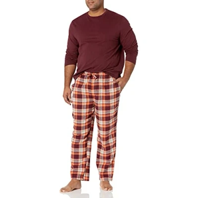 Image de Amazon Essentials Ensemble de Pyjama en Flanelle Douce (Grandes Tailles Disponibles) Homme, Bordeaux Écossais, XXL