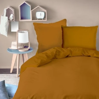 Image de MATT &amp; ROSE Housse de Couette 140x200 cm Unie Coton LAVÉ 100% Lavé Oeko TEX Caramel