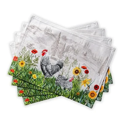 Image de Maison d&#039; Hermine Basse Cour Lot de 4 sets table 100 % coton pour à manger, cuisine, mariage, usage quotidien, dîners, printemps/été (33cm x 48cm)