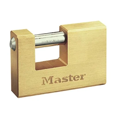Image de Master Lock 607EURD Cadenas Rectangulaire en Laiton Massif à Clé, Doré, 7,5 x 7,6 1,5 cm