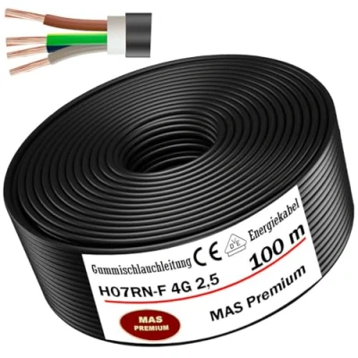 Image de Câble d&#039;alimentation en caoutchouc H07RN F 4G2,5 mm² Flexible avec conducteur De protection pour appareils lourds 5 à 100 m