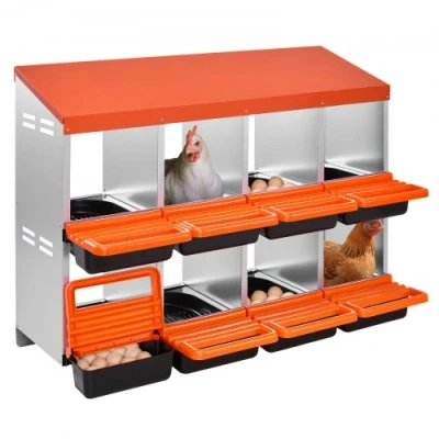 Image de VEVOR Pondoir à Poules, 8 Compartiments, Nichoirs Inclinés en Métal, 1060x525x800 mm, Stable et Résistant la Corrosion, avec Trous Inférieurs, Plate Forme de Repos, pour Différentes Races Poules
