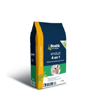 Image de Bostik Enduit Multi Usage Poudre 4 en 1, Rebouche, Egalise, Lisse et Colle, Blanc, Sac de 5 kg