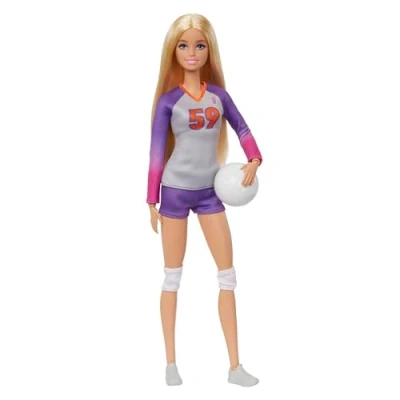 Image de Barbie ​Métiers Poupée Articulée Joueuse De Volleyball en Tenue Complète avec Haut, Short, Genouillères Et Ballon, Jouet Enfant, Dès 3 Ans, HKT72