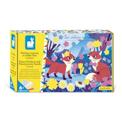 Image de Janod Stickers Mousse et Sables Fluorescents 3 Tableaux Thème Animaux de la Foret Les Ateliers du Calme Kit Loisir Créatif Enfant Concentration Créativité Dès 6 Ans J09166