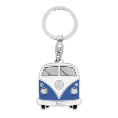 Image de BRISA VW Collection Porte clés en métal émaillé Volkswagen Accessoire de trousseau avec anneau au design du Combi T1 (Avant/Bleu)