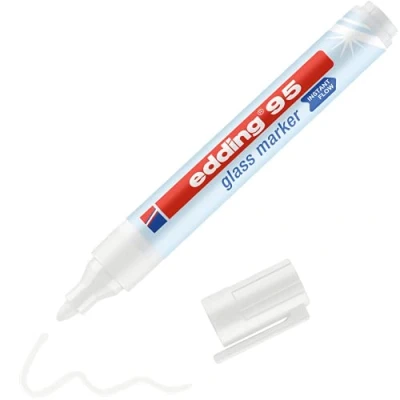 Image de edding 95 marqueur pour verre blanc 1 stylo pointe ronde 1,5 3 mm marquer des surfaces (vitres, tableaux,tableau blancs) effaçables à sec