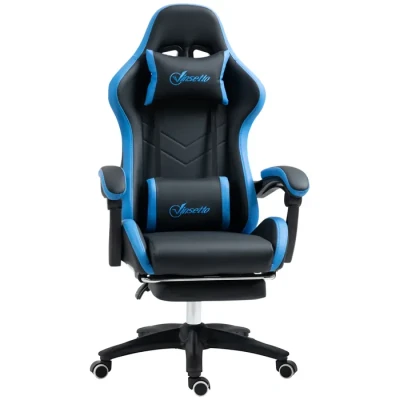 Image de Vinsetto Chaise Gaming Fauteuil Ergonomique Repose Pieds télescopique, Dossier inclinable à 135, Appui tête réglable et Soutien Lombaire, de Bureau 360 Rotatif en polyuréthane, Noir