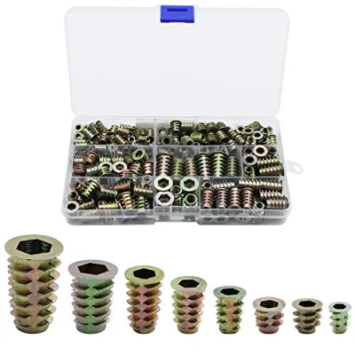 Image de 230 Pièces Alliage de Zinc Insert Fileté Hexagonale Écrous Inserts Filetage Extérieur M4 M5 M6 M8 pour Kit d&#039;outils d&#039;écrou Meubles en Bois