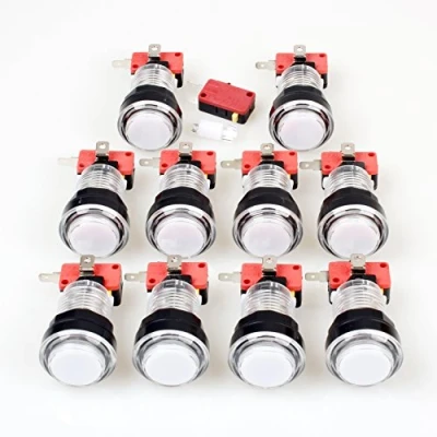 Image de EG STARTS 10x Nouveau Arcade Boutons 30mm LED Pleine Couleur Bouton Poussoir avec Micro Commutateur pour Machine Mame Jamma PC Jeux Multicade pièces (Blanc)