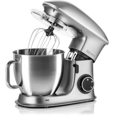 Image de ZEEGMA Planeet Chef robot pâtissier multifonctions 2200W, machine à pétrir cuisine pâte avec bol en acier inoxydable de 6,5 L, 7 vitesses, pétrin set pâtisserie 3 pièces (Grey)