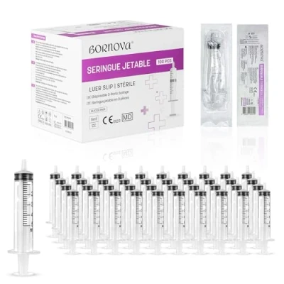 Image de BORNOVA 100 Pcs Lot de Seringues en Plastique Sans Aiguille 3 ml 5 10 pour Laboratoires, Mesure Liquides, Jardinage, Alimentation Animale et Usage Industriel (5ml /100 PCS)