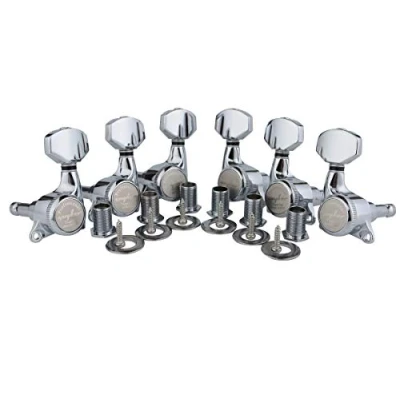 Image de Guyker 6Pcs Guitar Locking Tuners (3L + 3R Handed) 1:18 Ratio Lock String Tuning Key Pegs Machine Heads with Hexagonal Handle Replacement for LP SG Style Electric, Folk or Acoustic Guitars Chrome