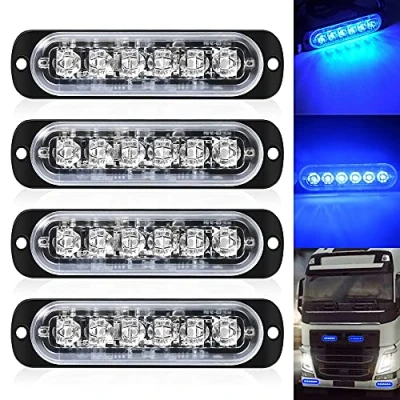 Image de Defvnsy Pack de 4 Lumière stroboscopique ultra mince Bleu à 6 LED barre lumineuse Mini d&#039;urgence 18 Mode clignotant 12V 24V pour véhicule ou camion universel