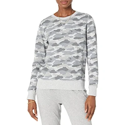 Image de Amazon Essentials Sweatshirt Col Rond en Molleton Éponge (Grandes Tailles Disponibles) Femme, Gris Clair Camouflage, XS