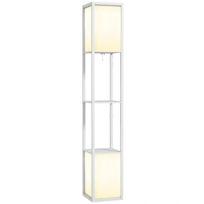 Image de Lampadaire sur pied salon HOMCOM étagères abat jour en tissu double éclairage ampoule non incluse blanc