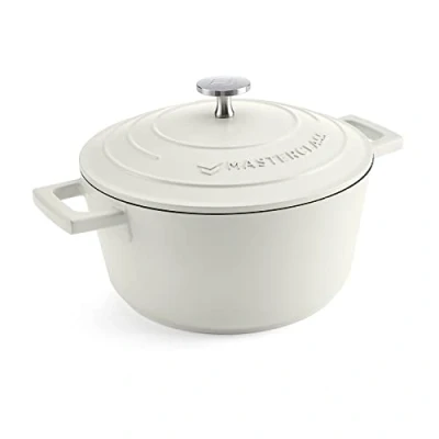 Image de MasterClass Petite cocotte avec couvercle 2,5 L/20 cm en fonte d&#039;aluminium légère, compatible induction et four Crème