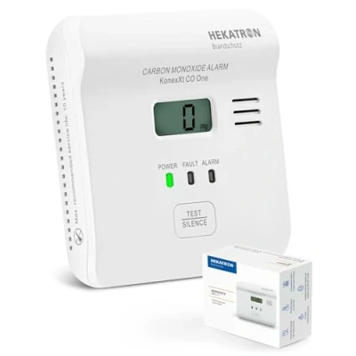 Image de Hekatron KonexXt CO One Détecteur de monoxyde Carbone Batterie 10 Ans avec écran Clair et Bouton d&#039;alarme Test Installation Facile