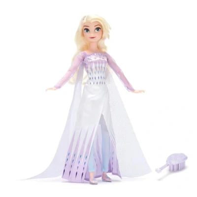 Image de Disney Store Official Poupée Classique Elsa, La Reine des Neiges 2, 29 cm/11&quot;, Princesse entièrement articulée avec Tenue Bleu Clair et Mini Brosse à Cheveux, partir de 3 Ans