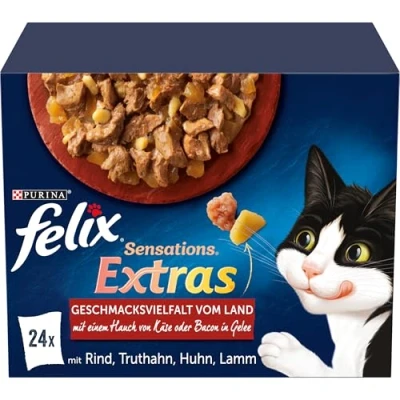 Image de FELIX Sensations Extras Nourriture Humide pour Chat en gelée, mélange de variétés, Lot 4 (4 x 24 sachets 85 g)