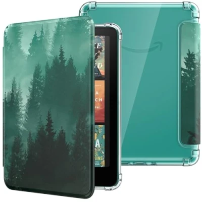Image de MoKo Coque pour 7&quot; Kindle Paperwhite 12 Gén Modèle 2024 et Colorsoft Signature Edition 2024, Étui de Protection Ultra Clair en TPU Souple Transparent avec Auto Réveil/Sommeil, Forêt Verte