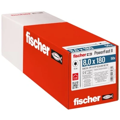 Image de fischer Vis de charpente PowerFast FPF II CTP 8,0x180 revêtement zingué, Filetage partiel, tête fraisée avec Empreinte Torx/Boîte 50