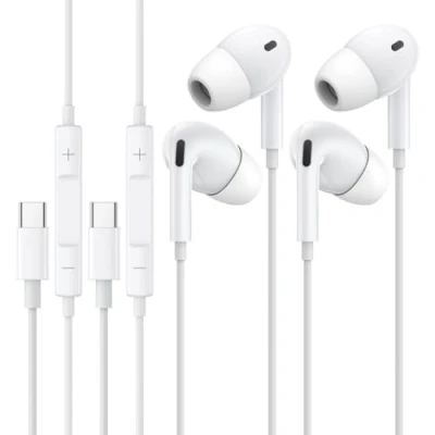 Image de 2 Pack Écouteurs Filaire USB C Type Asque HiFi Stéréo Intra Auriculaires avec Micro et Contrôle du Volume，Compatible iPhone 15/Samsung Galaxy S23/S22/S21,Google Pixel
