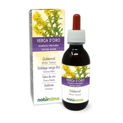 Image de Solidage verge d&#039;or (Solidago virgaurea) herbe avec fleurs Teinture Mère sans alcool Naturalma Extrait liquide gouttes 120 ml Complément alimentaire Végétalien ou végan
