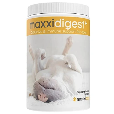Image de maxxipaws maxxidigest+ Probiotiques, prébiotiques et enzymes digestives pour chiens Complément avancé le système digestif immunitaire des Poudre sans OGM 375 g