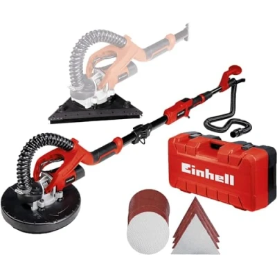 Image de Einhell Ponceuse girafe TE DW 225 X (750 W, porte balais à ressorts, manche télescopique 165 cm maximum) vendue avec disques et triangles de ponçage, patins en tissu abrasif coffret)