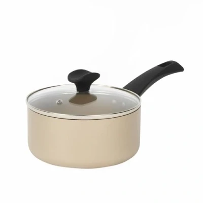 Image de Salter BW11108EU7 Casserole Antiadhésive avec Couvercle en Verre Trempé, 18cm, Design Olympus, Revêtement Antiadhésif Durable, Sans PFOA, Compatible Plaques à Induction, Facile Nettoyer, Or/Noir