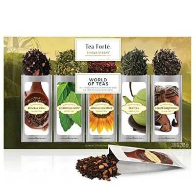 Image de BOÎTE D&#039;ÉCHANTILLONS World of Teas de sachets d&#039;infusions à usage unique, boîte d&#039;assortiment thés, 15 individuels thé vert, tisane, noir, chai