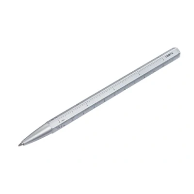 Image de Stylo à bille multitâche avec mine D1 noire CONSTRUCTION BASIC règle en centimètres/pouces, échelle 1:20/1:50 changement de facile aluminium, métal argenté Original TROIKA