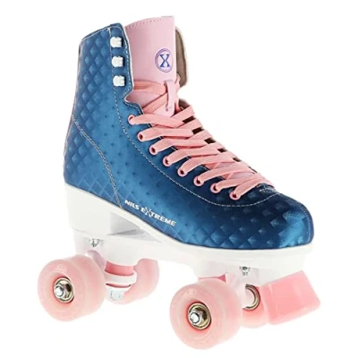 Image de Nils Extreme Patins à roulettes pour femmes et filles NQ14110 Quad Roller en cuir synthétique Disco Skates Rollerskates 41 Bleu