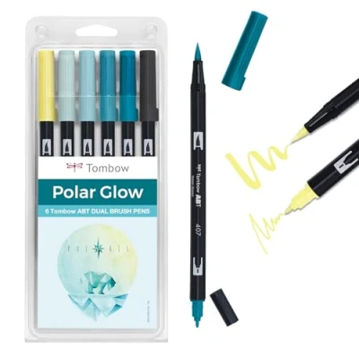Image de Tombow ABT Lot de 6 stylos à double pinceau, Polar Glow, deux pointes, parfaits pour le lettrage la main et bullet journal, aquarellables [ABT 6P POLAR]