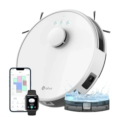 Image de Lefant Robot Aspirateur Laveur 4000Pa 2 en 1, Navigation LiDAR, Cartographie Multi étage, Zones Virtuelles, Connecté par Alexa/APP/WiFi, Idéal pour Poils d&#039;animaux Tapis Sols Durs, M1