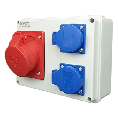 Image de RoadEu Prise industrielle Saillie Fixe CEE 16A avec 2 prises 2P+E de Courant 3P+N+T Répartiteur Coffret Chantier 5P IP44