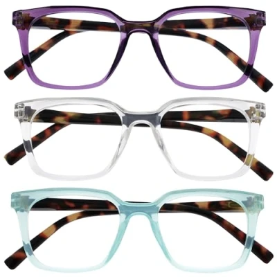 Image de OPULIZE KOI Lunettes de Lecture Lot 3 Large Monture Rectangulaire Violet/Turquoise/Transparent Hommes Femmes Charnières à Ressorts RRR50 5CQ +2.00