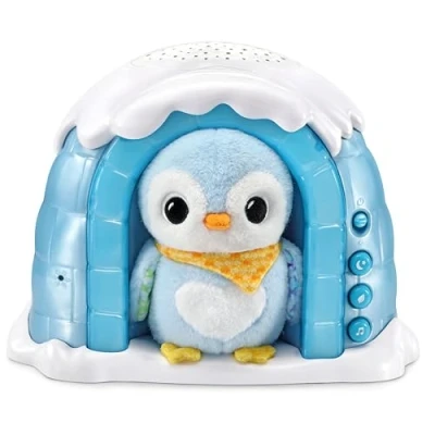 Image de VTech Veilleuse P’tit Pingouin Nuit Étoilée, Igloo Bébé Musicale, Projection Lumineuse au Plafond, Musique Douce, Bruits Blancs, Doudou Pingouin, Cadeau de Naissance Contenu en Français