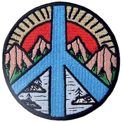 Image de Patch brodé en forme de Signe paix Montagne et rivière, Explorer plein air, à coudre ou coller avec fer repasser