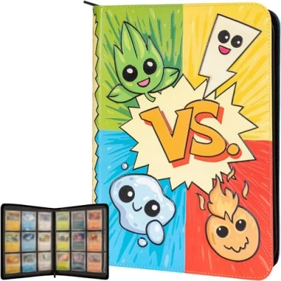Image de 3D Classeur Carte pour Pokemon Design des Types de PKM en Relief Cuir PU. Album avec Éclair et 9 Pochettes p/ 360 Cartes. Livre A4 Range Portfolio Carnet Porte Cahier