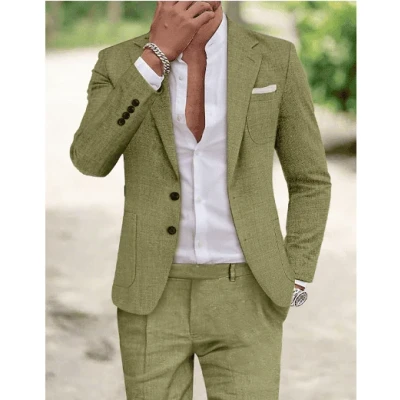 Image de ÉDOUARDcostume de luxe en lin pour homme, Vert pistache / S
